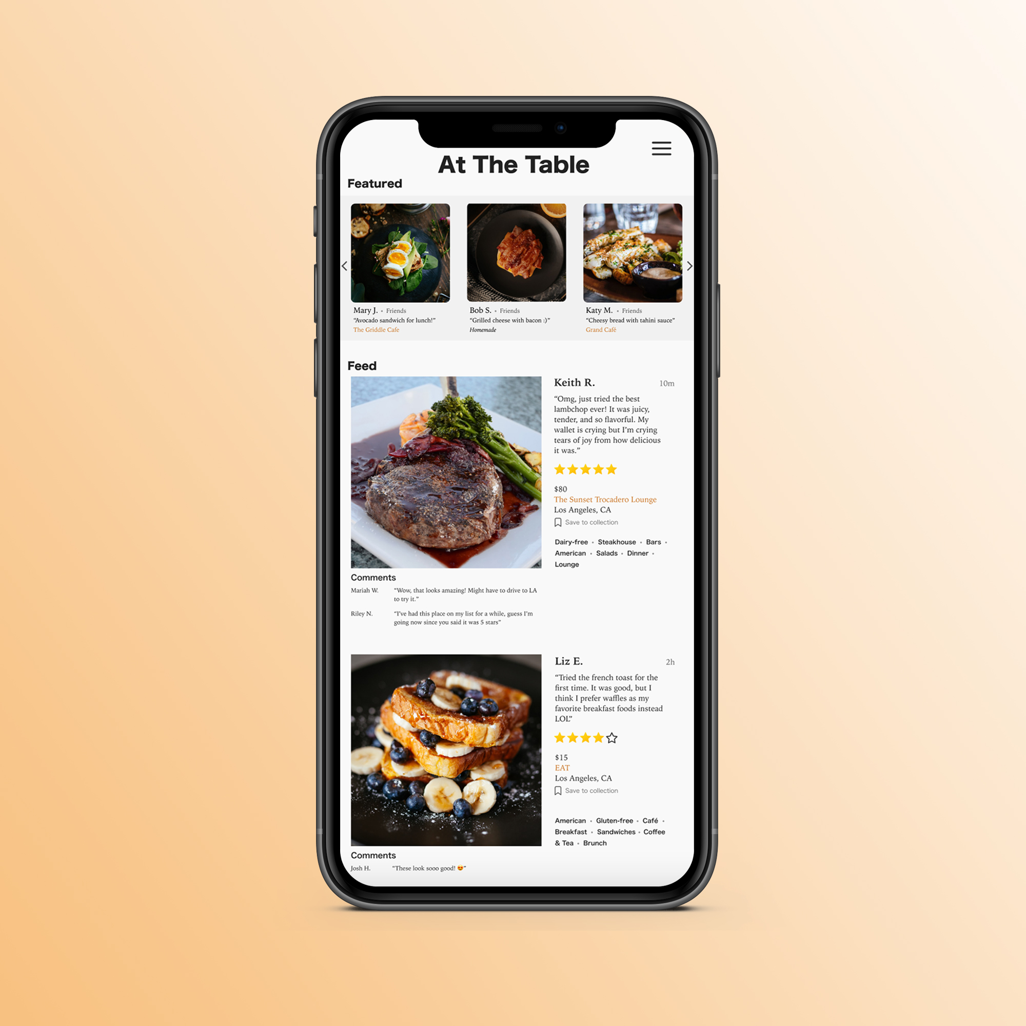 Cover mockup of At the Table design on mobile
